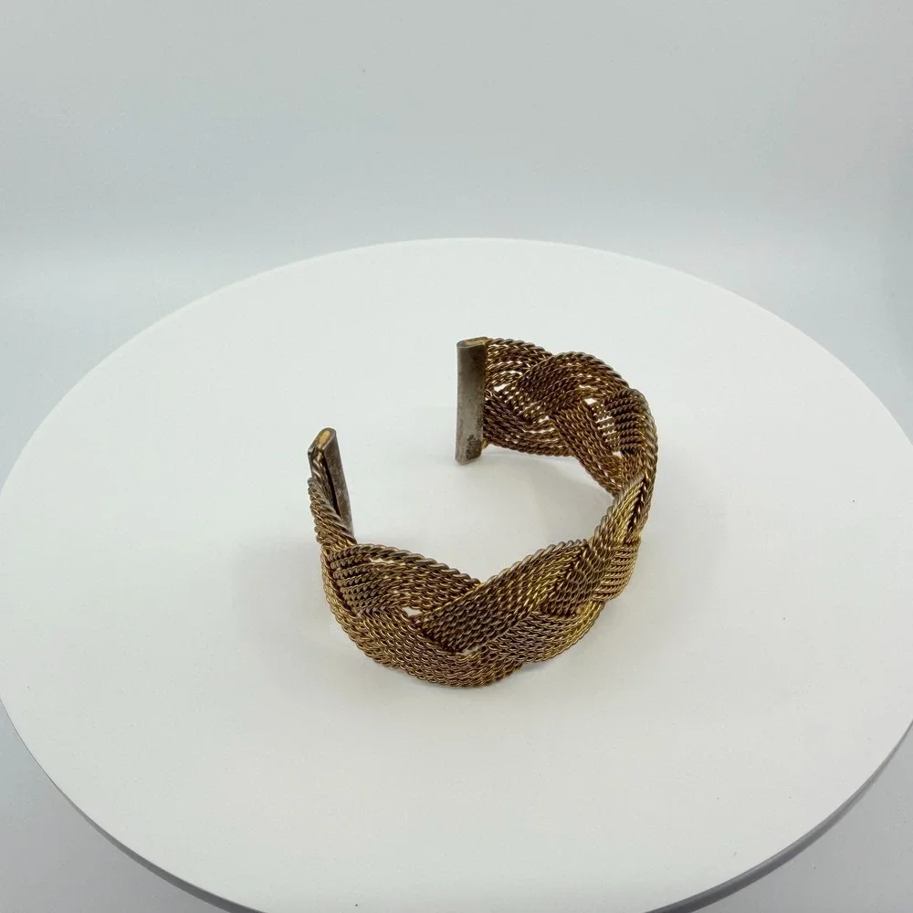 Vintage Gold Tone Braided Mesh Cuff‎ Bracelet Woven Knot Chunky Statement Boho